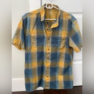 Kuhl Men's Large Casual Blue and Yellow Plaid Shirt